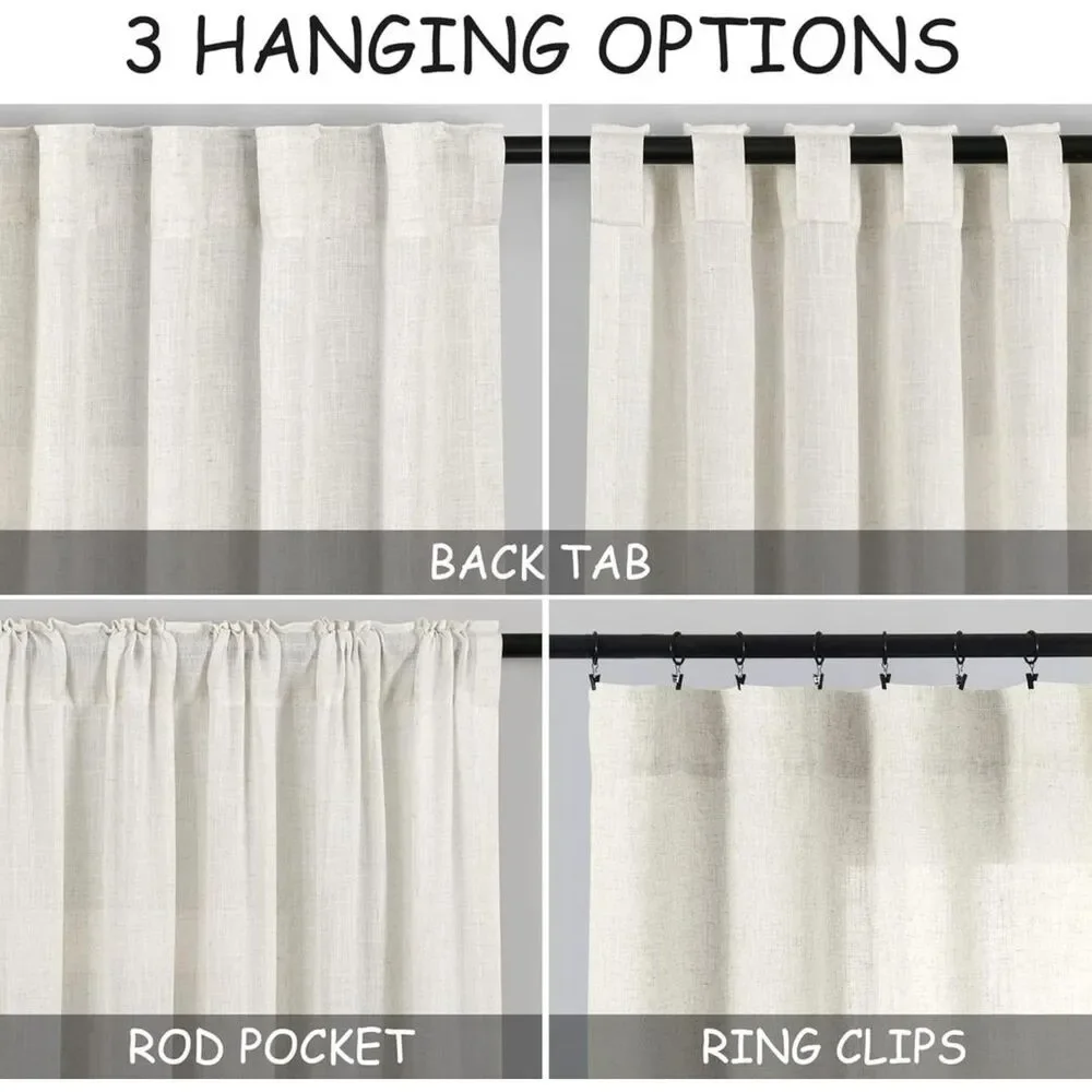 Brand New Nanspring Cream Linen Light-Filtering Curtains – Set of 2